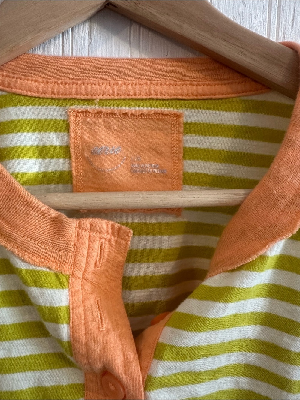 Aerie, Lime & Peach Striped Henley Crop Tee - Picture 4 of 5
